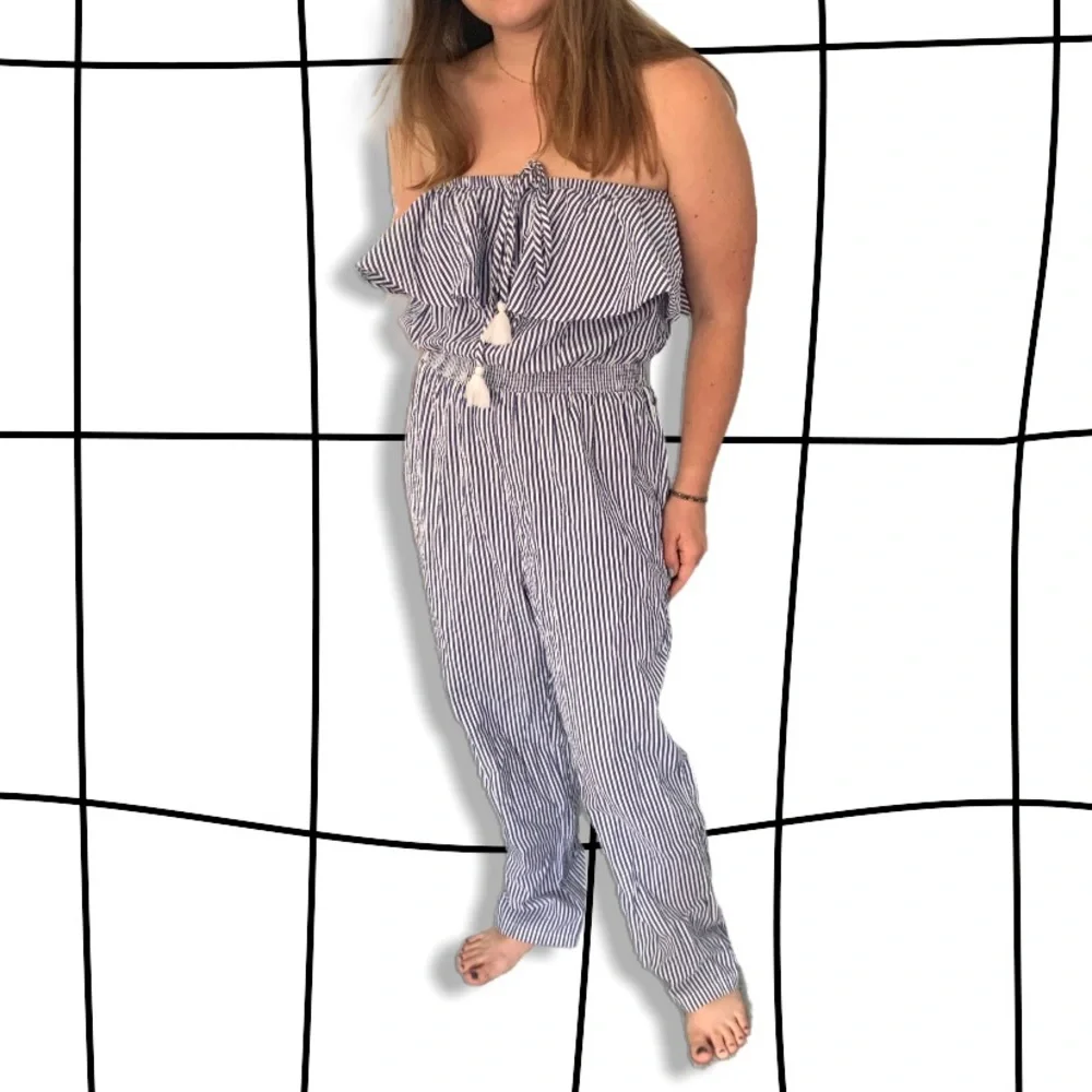 Jcrew seersucker strapless jumpsuit small